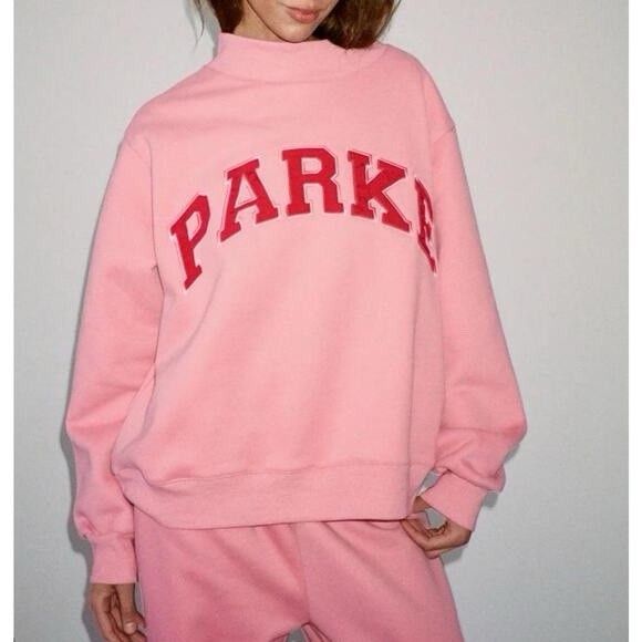 Parke Varsity Pink Mock Neck Sweatshirt Valentines Day Lover Rare L/Xl